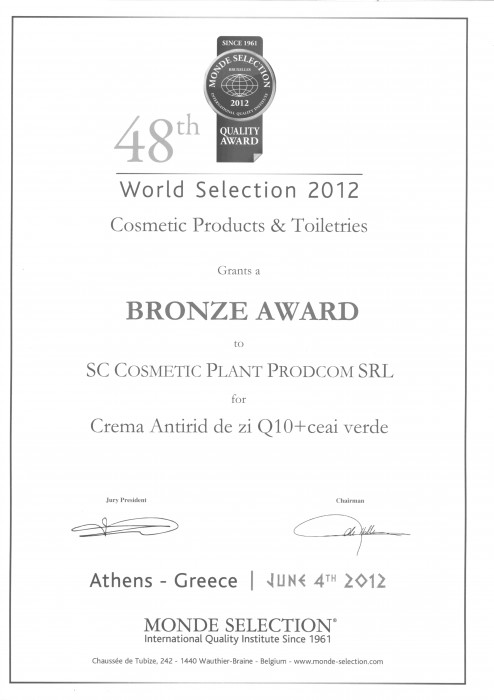 Bronze Award - Monde Selection 2012